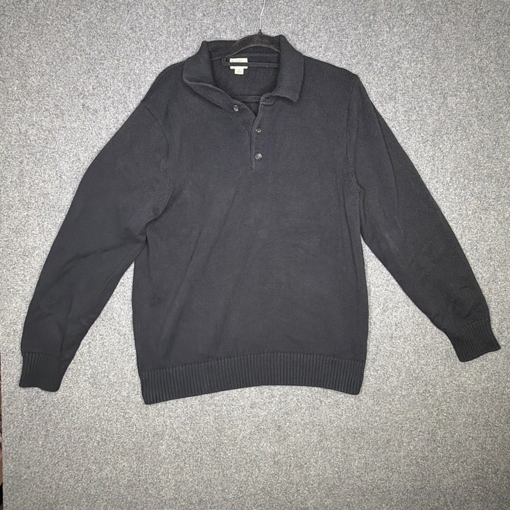 J Crew Knit Pullover Mens L Black Collared 3 Buttons